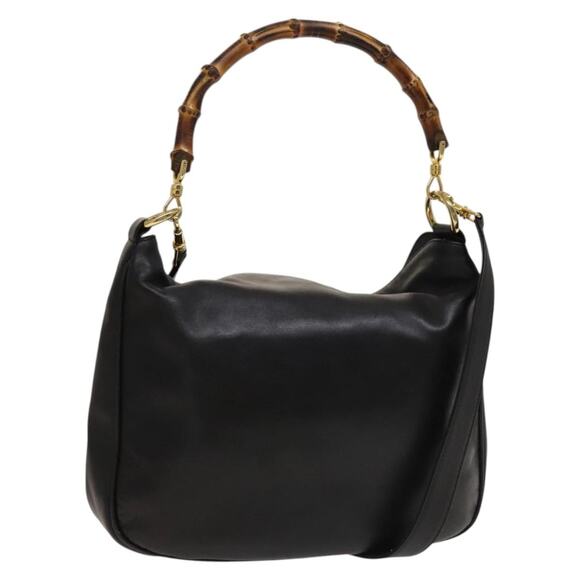 GUCCI Bamboo Shoulder Bag Leather Black Gold 001 1781 001 1781 - Picture 1 of 16